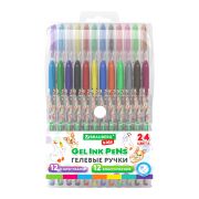 Ручки гелевые BRAUBERG KIDS «CUTE ANIMALS», НАБОР 24 ЦВЕТА, корпус с печатью, узел 1 мм, линия письма 0,7 мм, 144447