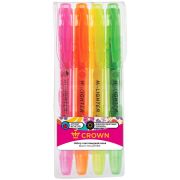 Набор текстовыделителей Crown «Multi Hi-Lighter Aroma» 04цв., 1-4мм, ароматиз., чехол с европодвесом