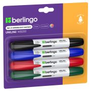Набор маркеров для белых досок Berlingo «Uniline WB200» 04цв., пулевидный, 2мм, блистер