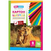Картон цветной А4, ArtSpace, 16л., 8цв., немелованный, в папке