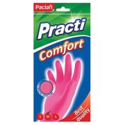 Перчатки резиновые хозяйственные Paclan «Practi. Comfort», разм. М, х/б напыление, розовые, пакет с европодвесом