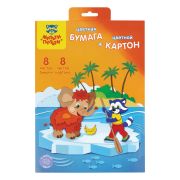 Набор А4 цв. мелов. картона, 8л., 8цв. и цв. двустор. офсет. бумаги, 8л., 8цв., Мульти-Пульти «Приключения Енота», в папке