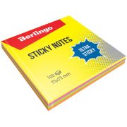 Самоклеящийся блок Berlingo «Ultra Sticky», 75*75мм, 100л., 4 неоновых цвета