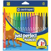 Фломастеры Centropen «Just Perfect», 18цв., трехгранные, смываемые, устойч. к высыханию, картон, европодвес