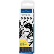 Набор капиллярных ручек Faber-Castell «Pitt Artist Pens Manga Black set» черные, 4шт., 0,1/0,3/0,5мм/Вrush, европодвес