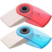 Ластик Faber-Castell «Sleeve Mini», прямоугольный, 54*25*13мм, прозрачный красный/синий/бирюзовый, выдвижной, пластиковый футляр