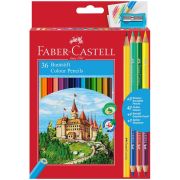 Карандаши цветные Faber-Castell «Замок», 36цв., шестигр., заточ.+6цв.+ч/г кар.+точилка, картон, европодвес
