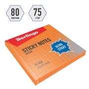 Самоклеящийся блок Berlingo «Ultra Sticky», 75*75мм, 80л., в клетку, оранжевый неон