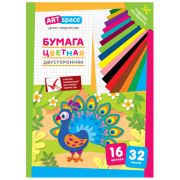 Цветная бумага газетная А4, ArtSpace, двустор., 32л., 16цв., «Павлин»