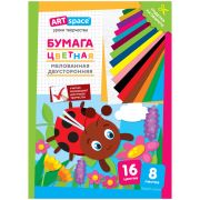 Цветная бумага мелованная А4, ArtSpace, двустор., 8л., 16цв., «Божья коровка»
