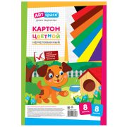 Картон цветной А4, ArtSpace, 8л., 8цв., немелованный, в пакете, «Собачка»
