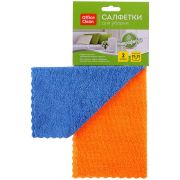Салфетки для уборки OfficeClean «Универсальные», набор 2шт. (синяя+оранжевая), микрофибра, 25*25см, европодвес