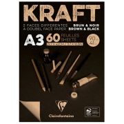 Скетчбук - блокнот 60л., А3, Clairefontaine «Kraft», на склейке, верже,черный/крафт, 90г/м2