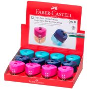 Точилка пластиковая со «шторкой» Faber-Castell «Grip Auto» 2 отверстия, контейнер, розовая/бирюзовая/синяя
