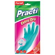 Перчатки резиновые хозяйственные Paclan «Practi Extra Dry», разм. M, х/б напыление, 100% флок, голубые, пакет с европодвесом