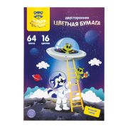 Цветная бумага мелованная А4, Мульти-Пульти, двустор., 64л., 16цв., на склейке, «Енот в космосе»