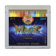 Карандаши с многоцветным грифелем цельнографитные Koh-I-Noor «Progresso Magic 8774», 23шт.+ карандаш-блендер., заточен., в лаке, металл. коробка