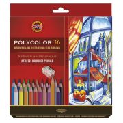Карандаши цветные художественные Koh-I-Noor «Polycolor 3835», 36цв., заточен.+ точилка+2 ч/гр. кар. 1500, картон, европодвес