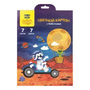 Картон цветной А5, Мульти-Пульти, 7л., 7цв., с блестками, «Енот в космосе»