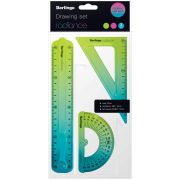 Набор чертежный средний Berlingo «Radiance» (треуг. 14см, линейка 20см, транспортир) гибкий, голубой/зеленый градиент