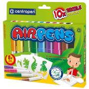 Фломастеры воздушные Centropen «AirPens Textile», 10цв.+8 трафаретов, картон. упаковка, европодвес