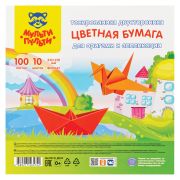 Цветная бумага тонированная 210*210мм, Мульти-Пульти, 100л., 10цв., в пакете, «Енот в России»