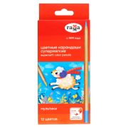 Карандаши цветные Гамма «Мультики», 12цв., супермягкие, увелич. диаметр грифеля 4,0мм, заточен., картон. упак., европодвес