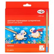 Карандаши цветные Гамма «Мультики», 24цв., супермягкие, увелич. диаметр грифеля 4,0мм, заточен., картон. упак., европодвес