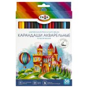 Карандаши акварельные Гамма «Классические», 36цв., шестигранные, заточен., с кистью, картон. упак., европодвес