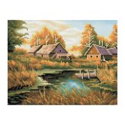 Алмазная мозаика ТРИ СОВЫ «Осень в деревне», 30*40см, холст, картонная коробка с пластиковой ручкой