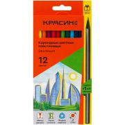 Карандаши цветные пластиковые Красин «Эволюция», 12цв.+1 ч/г HB, заточен., картон, европодвес