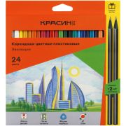 Карандаши цветные пластиковые Красин «Эволюция», 24цв.+2 ч/г HB, заточен., картон, европодвес