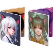 Тетрадь 80л., А5, клетка на гребне MESHU «Neko», двойная обложка, матовая ламинация, тиснение фольгой