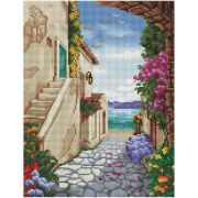 Алмазная мозаика ТРИ СОВЫ «Улочка к морю», 30*40см, холст на деревянном подрамнике, картонная коробка с пластиковой ручкой