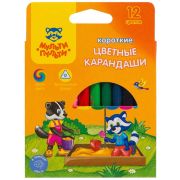 Карандаши цветные Мульти-Пульти «Приключения Енота», 12цв., короткие, заточен., картон, европодвес