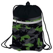 Мешок для обуви 1 отделение Berlingo «Black and green», 340*460мм, вентиляционная сеточка, светоотражающая лента, карман на молнии