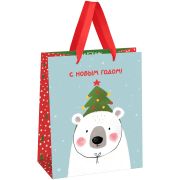 Пакет подарочный 18*23*10см MESHU «Happy bear», фольга, блестки,   матовая ламинация