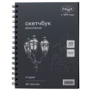 Альбом для графики, 30л., А5, на спирали Гамма «Студия», черный, 140г/м2