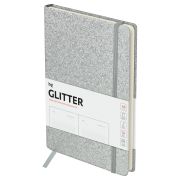 Ежедневник недатированный, А5, 136л., твердый переплет, диз. картон, BG «Glitter. Silver», серебристый, на резинке, карман