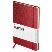 Ежедневник недатированный, А5, 136л., твердый переплет, диз. картон, BG «Glitter. Red», красный, на резинке, карман