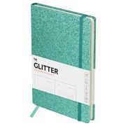 Ежедневник недатированный, А5, 136л., твердый переплет, диз. картон, BG «Glitter. Teal», бирюзовый, на резинке, карман