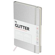 Ежедневник недатированный, А6, 136л., твердый переплет, диз. картон, BG «Glitter. White», белый, на резинке, карман