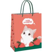 Пакет подарочный 11*14*6,5см MESHU «Strawberry»,  матовая ламинация