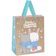 Пакет подарочный 18*23*10см MESHU «Cute bunny», фольга, блестки, крафт