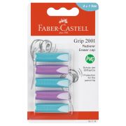 Набор ластиков-колпачков Faber-Castell «Grip 2001» 5шт., трехгранные, бирюза-сирень, 90*15*15мм, блистер