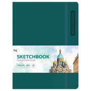 Скетчбук для акварели 40л., А5 BG «Bright. Teal», кожзам, на резинке, 200г/м2