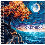 Скетчбук 40л., 170*170 BG «Звездная ночь», на гребне, матовая ламинация, выборочный лак, 120г/м2