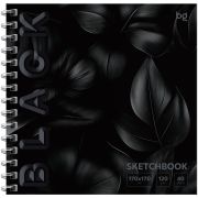 Скетчбук 40л., 170*170 BG «Black. Leaves», на гребне, soft tuch, выборочный лак, 120г/м2