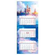 Календарь квартальный 3 бл. на склейке, 340*840 мм BG Люкс прямой «Россия», с бегунком, 2026г.