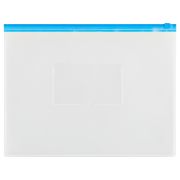 Папка-конверт на zip-молнии СТАММ А4, полипропилен, 150мкм, прозрачная, карман, молния синяя